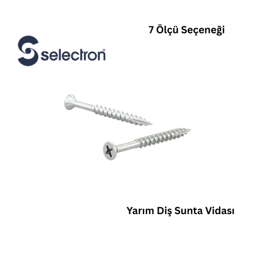 Selectron Yarım Diş Yıldız Havşa Başlı Sunta Vidası – Çinko Kaplama – Koli