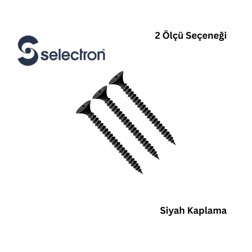 Selectron Siyah Kaplama Yıldız Havşa Başlı Sunta Vidası – Koli